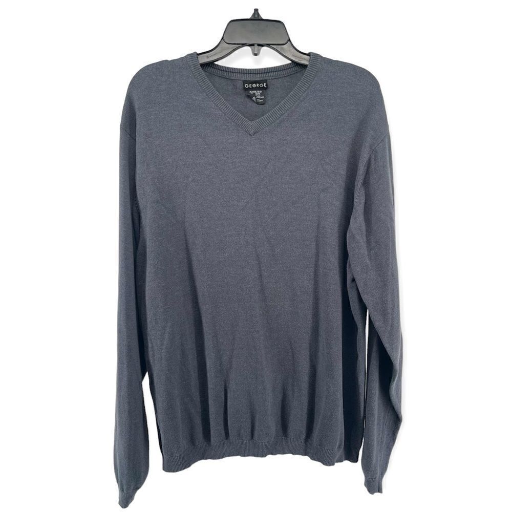 George Men’s Unisex Dark Gray V-Neck Cotton Blend Pullover Sweater XL (46/48)